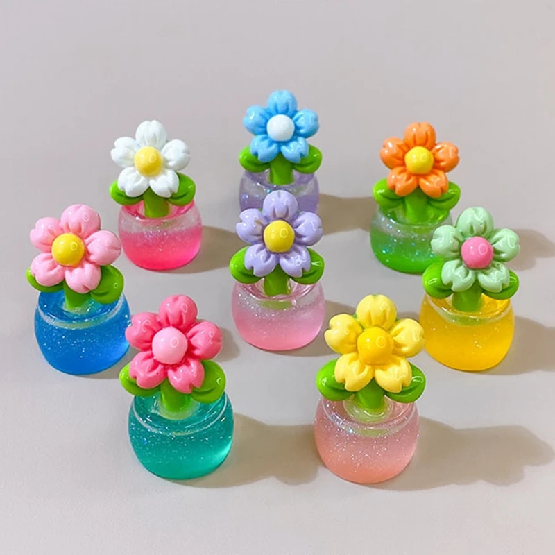 

20pcs/lot New Mini Resin Luminous Flower Potted Plant Charms DIY Materials Table Home Decorations Accessories Small Toy Z2144