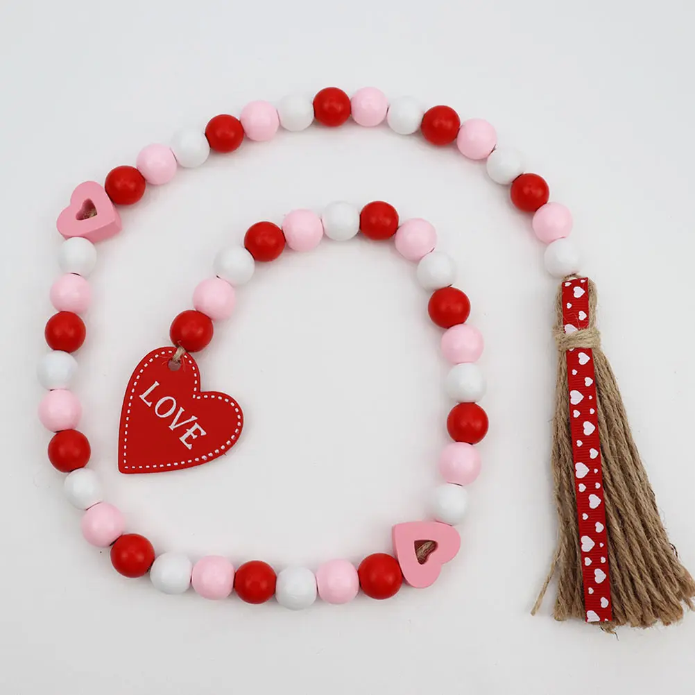 

Valentines Wooden String Home Heart Shaped Wall Hanging Pendant Beads String Decor Festival Office Beads Decor Wooden