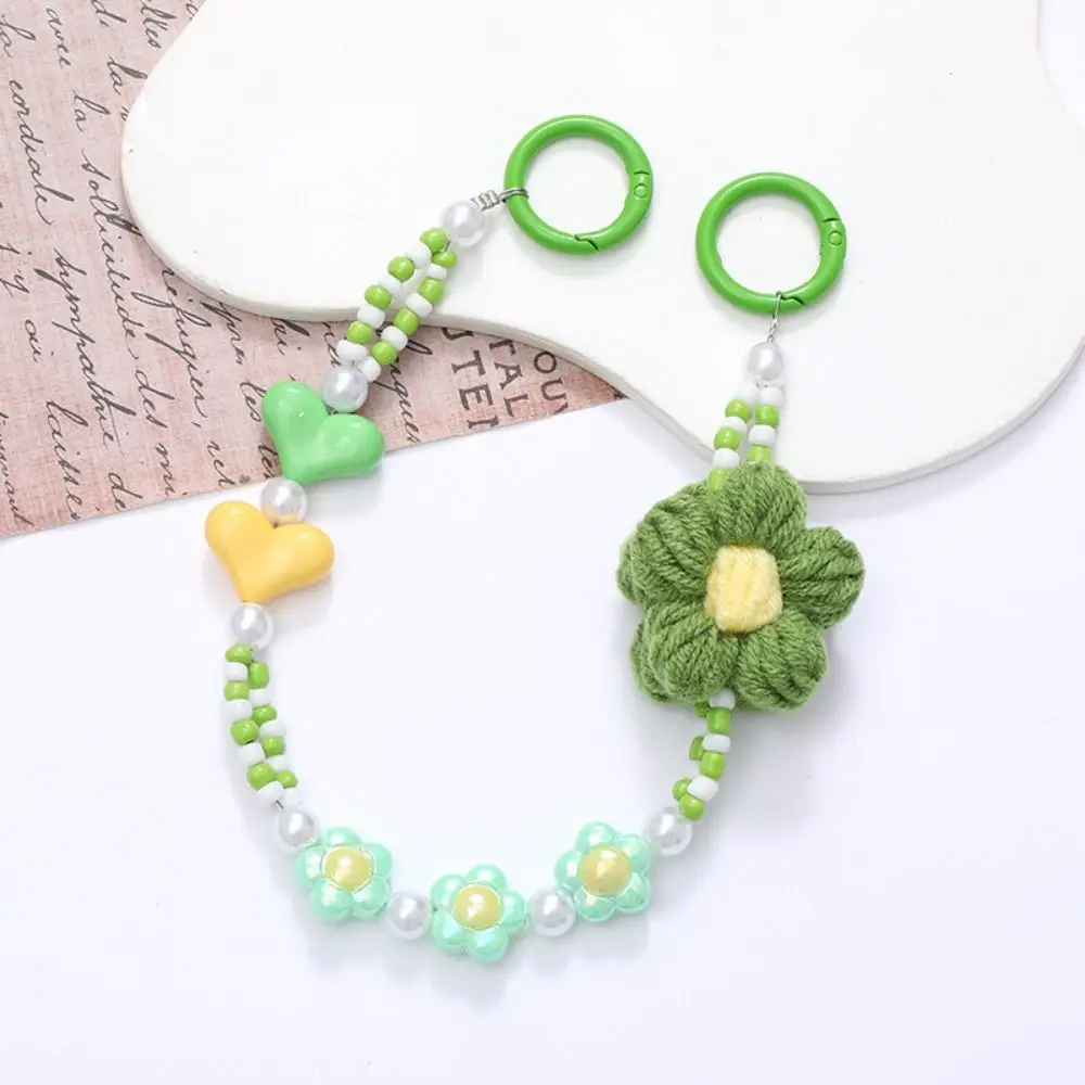 

Phone Holder Crochet Flower Phone Chain Keychain Anti-Lost Colorful Beaded Lanyard Wrist Strap Acrylic Heart Case Chain