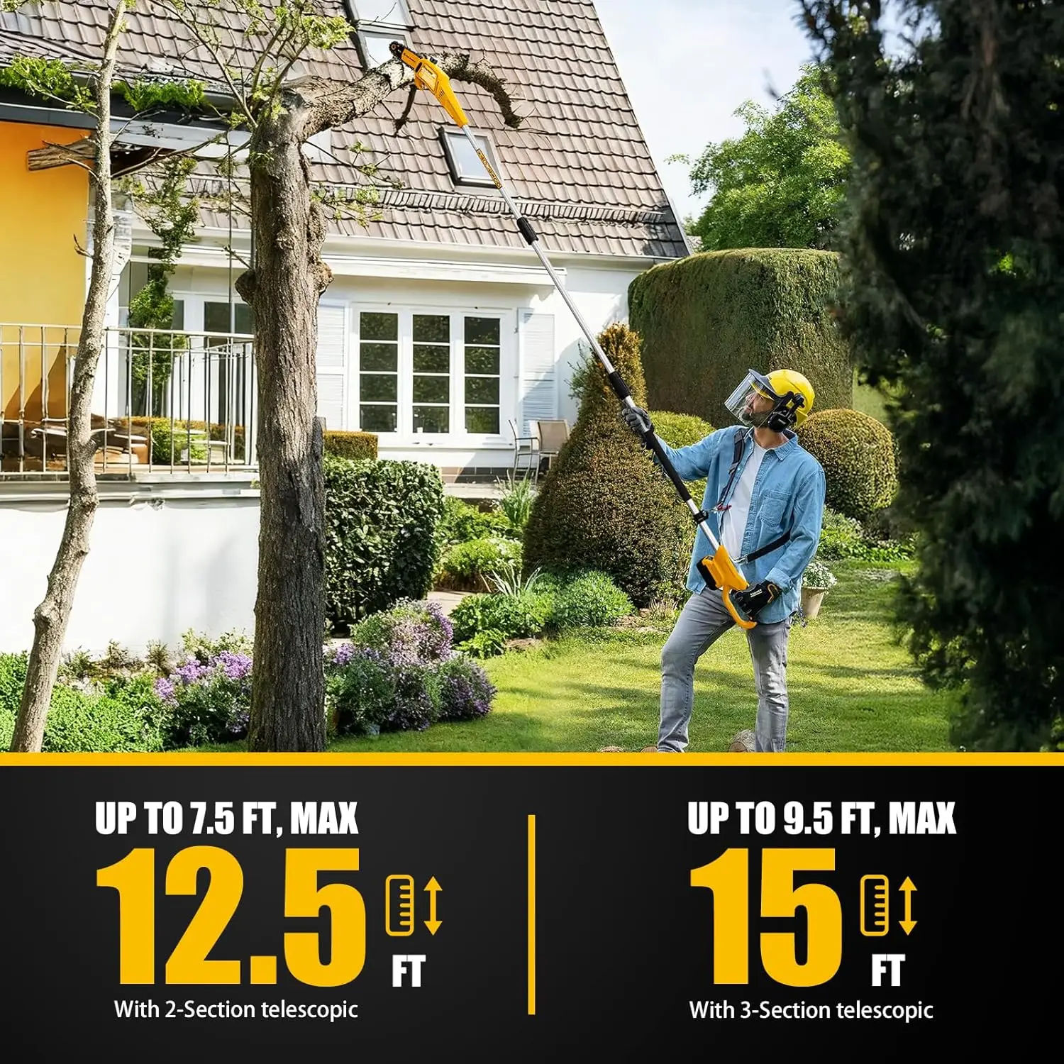 

Updated Cordless Pole Saw, Compatible with Dewalt 20V Max Batteries, 8 Inch Low Kick-Back Bar and Chain, Extension Pole for Up t