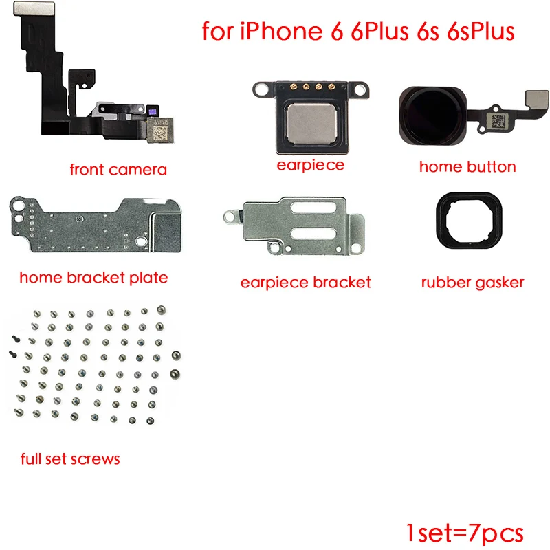 Full Set LCD Parts For iPhone 6 6P 6S Plus Front Camera Home Button Flex Cable Ear Speaker With All Screws Replacement