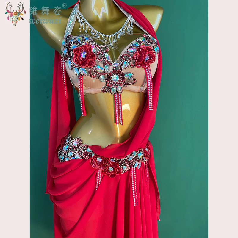 Abiti da competizione di danza del ventre per adulti e bambini Abito lungo personalizzato con pietre AB senior Abito da spettacolo di danza orientale