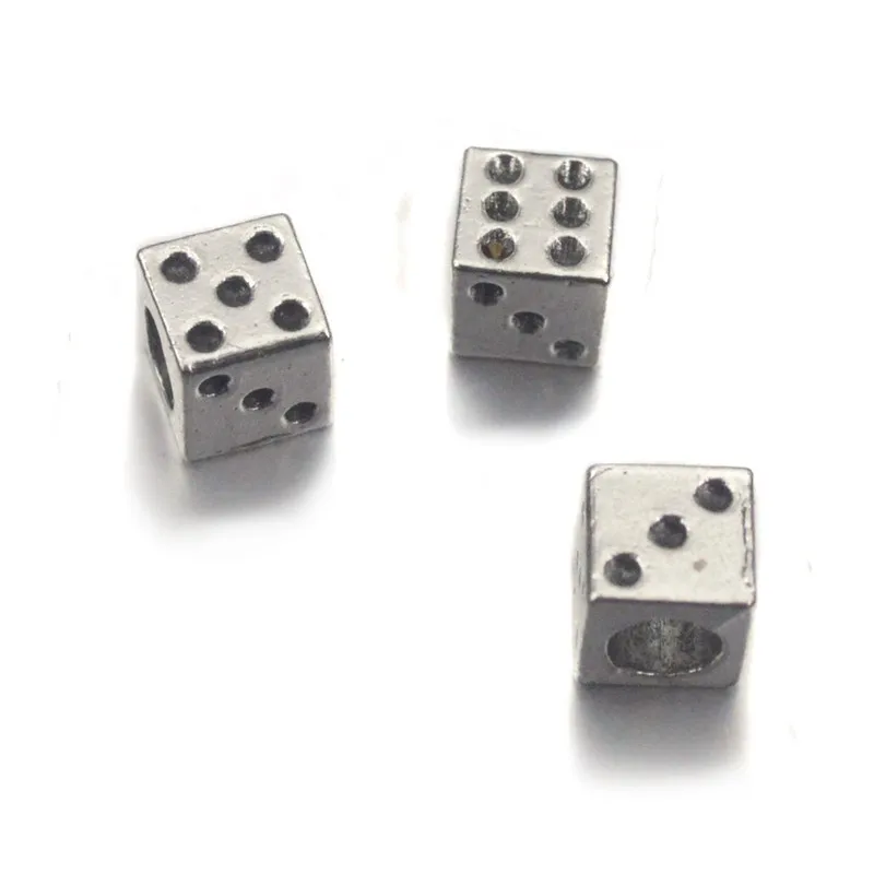 10pcs Charm Beads Casino Lucky Dice 5mm Big Hole Charms European Pendant Fit For Bracelet DIY Antique Silver Color Fit Making