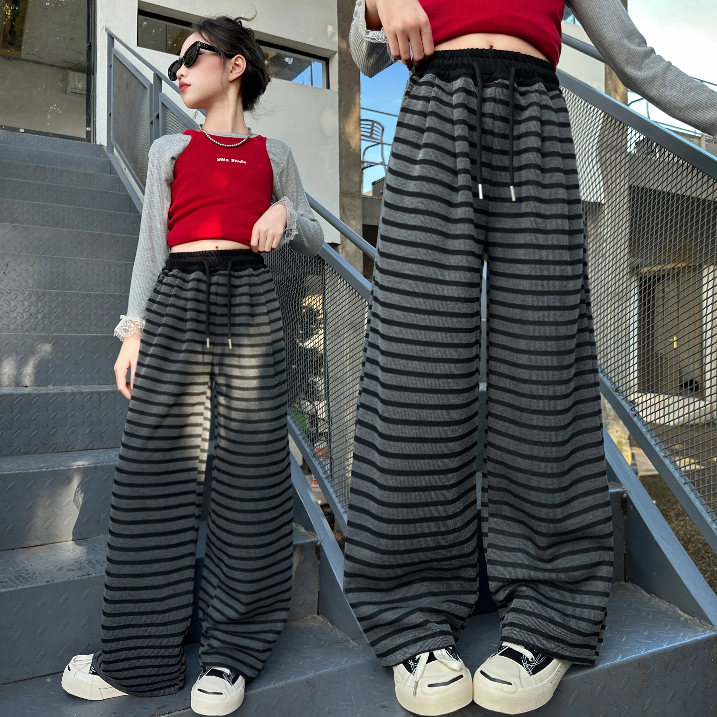 

2025 весенне-осенние полосатые брюки высокого качества, свободные модные хип-хоп брюки высокого качества