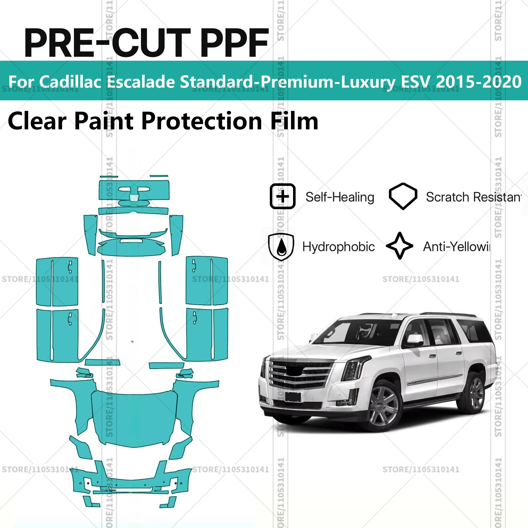 For Cadillac Escalade Standard-Premium-Luxury ESV 2015-2020 Pre-Cut Paint Protection Film PPF Transparent Car Film Automotive