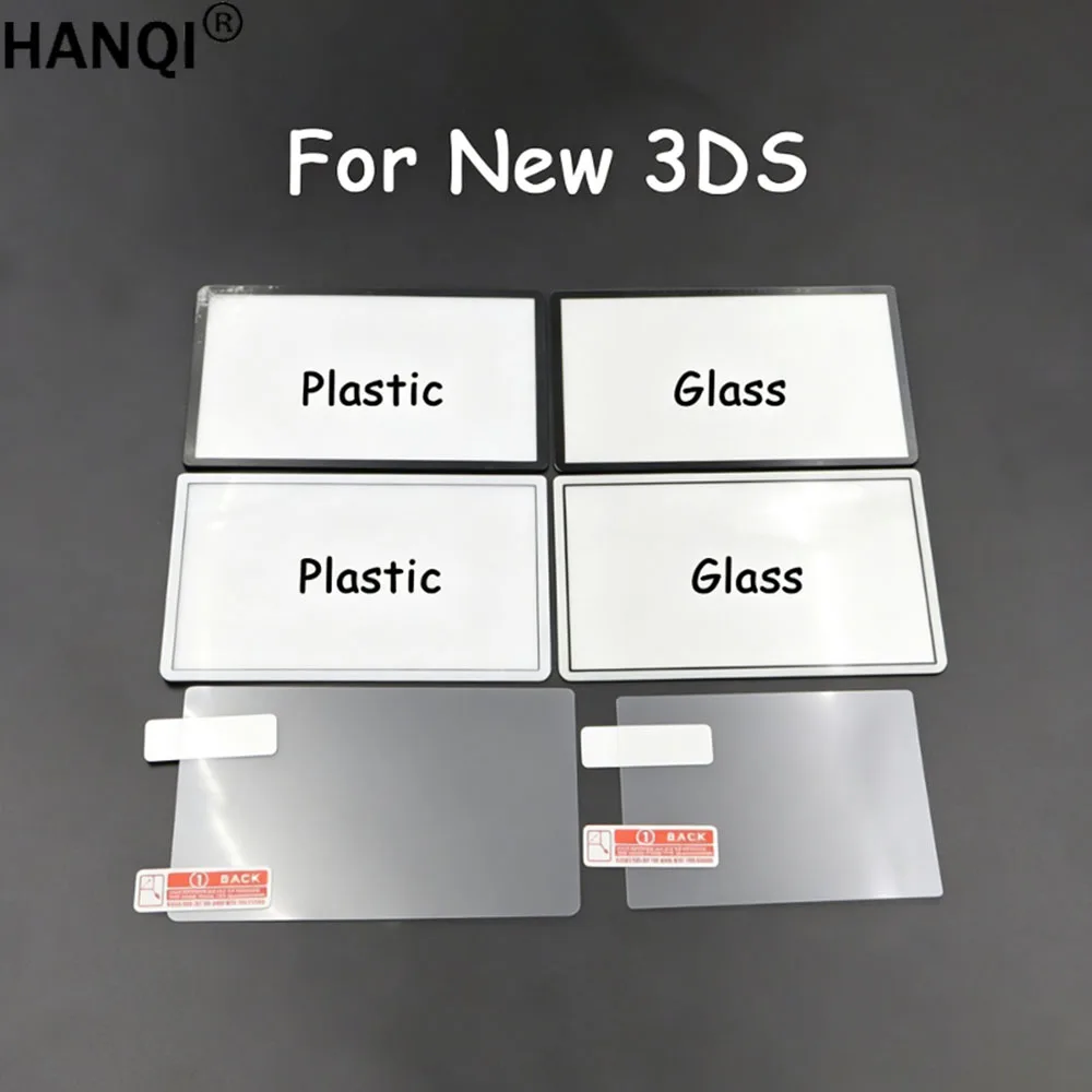 Plastic & Glass Upper Screen Lens Cover For New 3DS, Top LCD Surface Protector Panel, Top Screen Replacement Lens With Adhesive