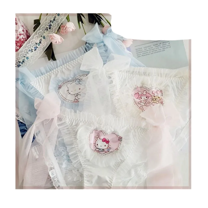 1pcs  for Hello Kitty  Underpant  Cute Women Briefs Kawaii Sexy Lace Panties Cartoon Transparent Low-waist Comforts Female