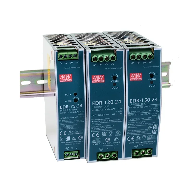 Mean Well EDR-75 120 150 series meanwell 12V 24V 48V DC 75w 120w 150w Single Output Industrial DIN RAIL Power Supply