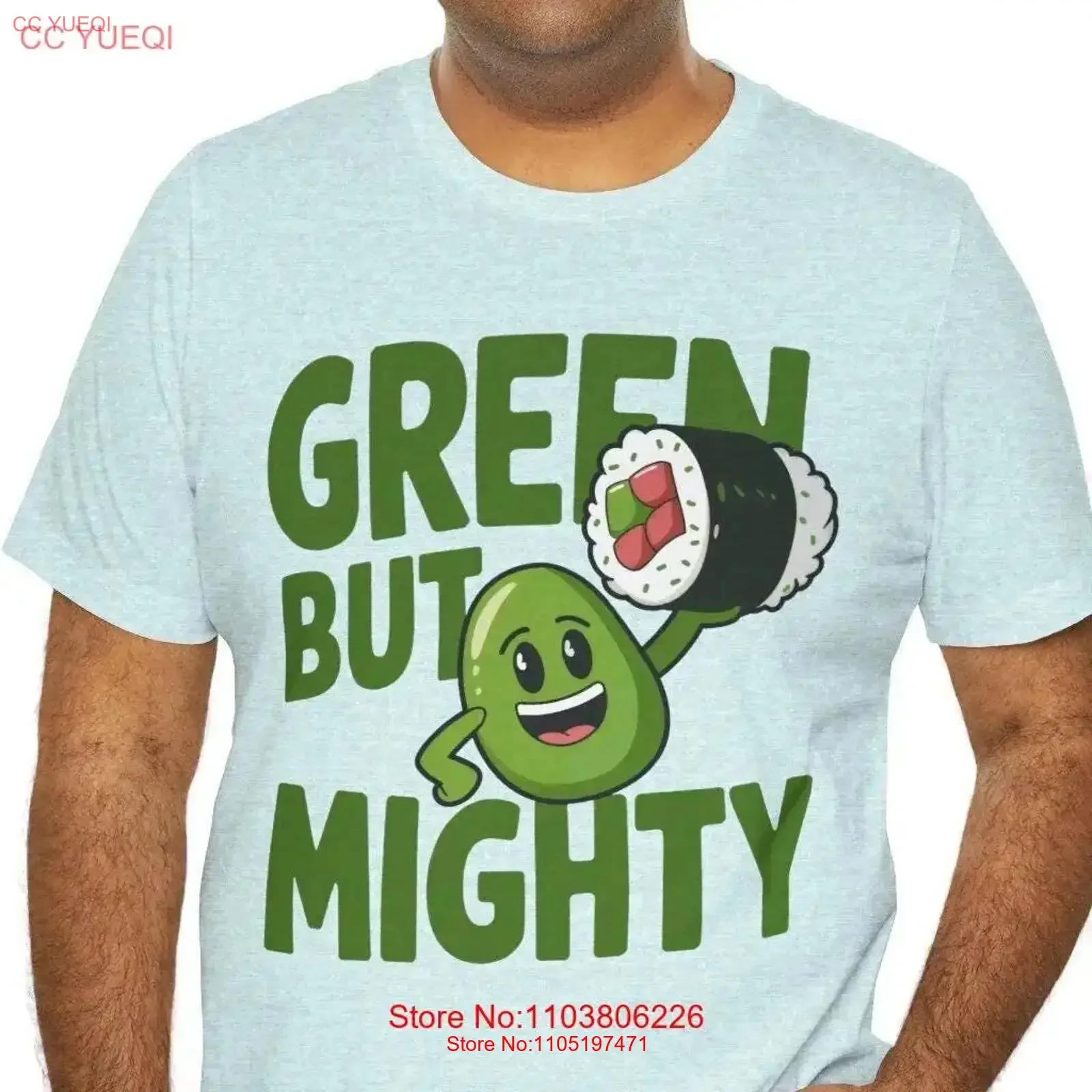 Camiseta de dibujos animados de Sushi Wasabi, verde pero poderoso, divertido amante de los alimentos, Top de cocina japonesa, ropa de Chef vintage lavada y cómoda