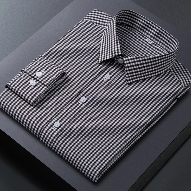 Bamboo fiber Classic Striped Plaid Shirt Men Long Sleeve Shirt White Easy-care Casual Business Formal Long Sleeve Shirt for Men