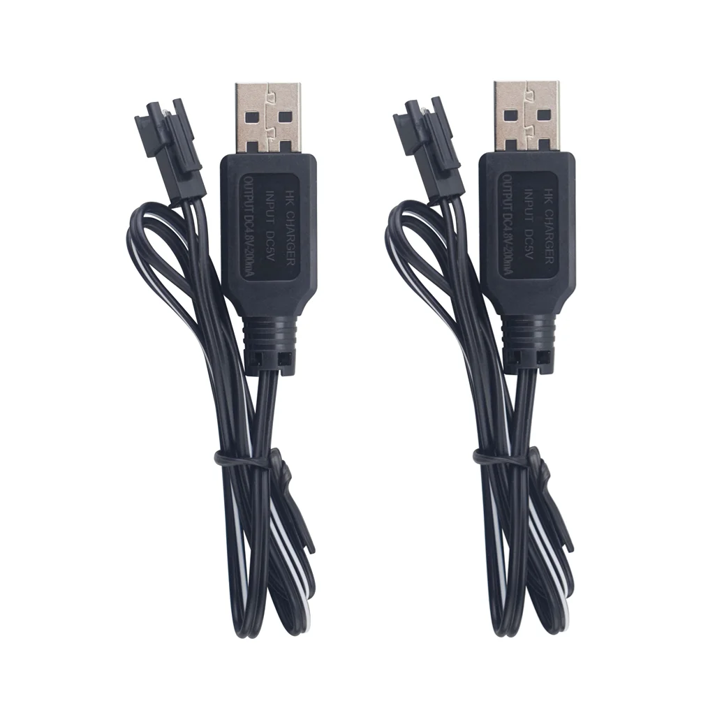 2 szt. Wtyczka SM-2P kabel do ładowania USB 4.8V do ładowania akumulatora, zabawka samochód zdalnie sterowana ciężarówka samochód kaskaderski zabawkowa ładowarka do koparki