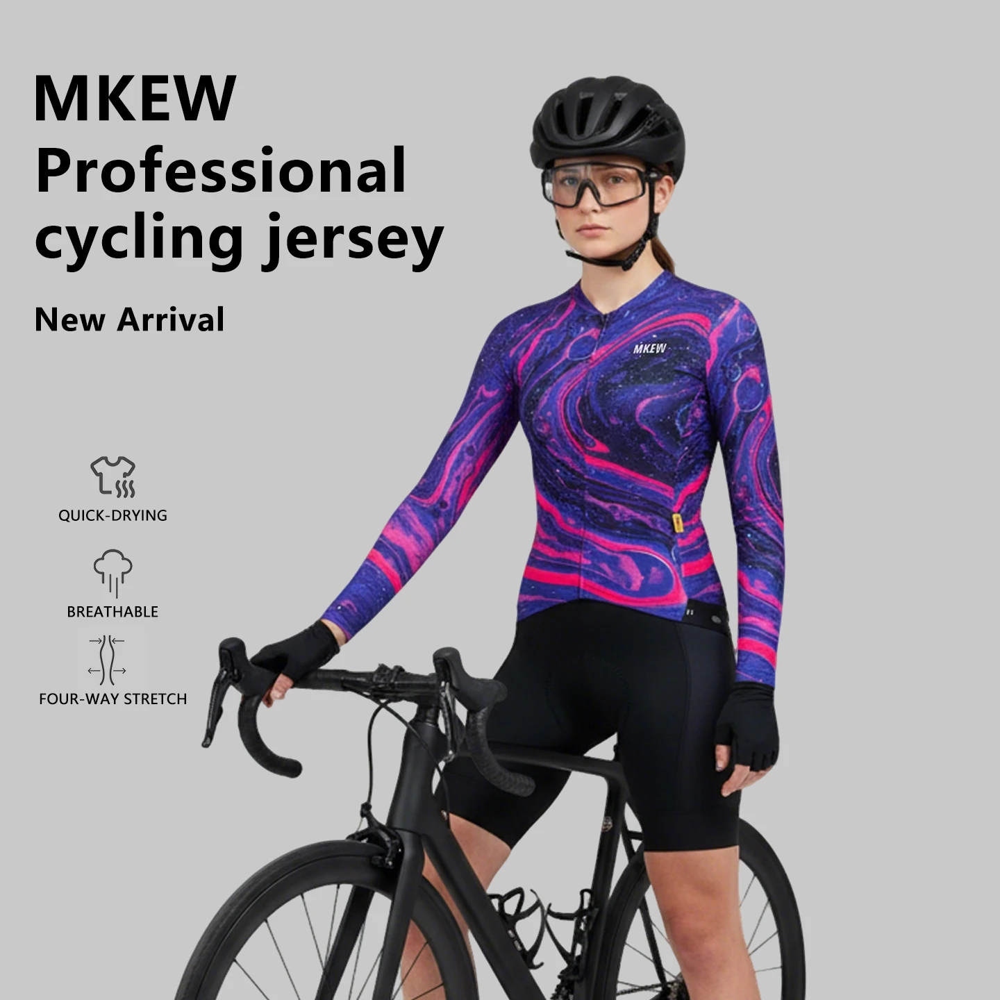 

Женский велосипедный костюм MKEW с длинным рукавом: быстросохнущая, дышащая летняя форма для шоссейного велоспорта, высокоэластичная, комфортная экипировка для велопрогулок