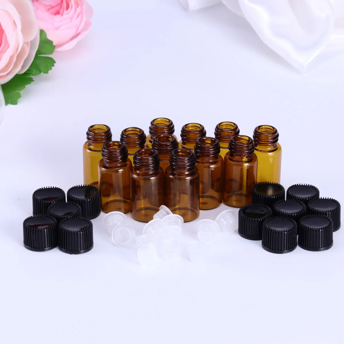 30Pcs Mini Amber Glass Vial Bottles Design Perfect for Essential Oils Perfumes Samples Travel Kit