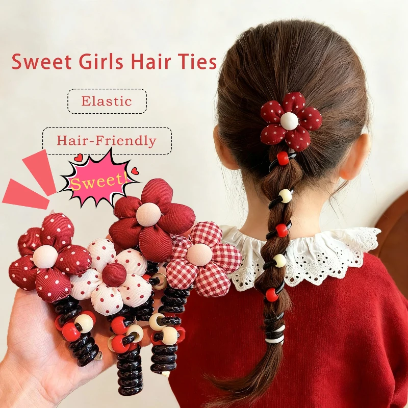 Süße Haargummis für Mädchen, keine Haarschäden, roter gepunkteter Haarschmuck, Prinzessinnen-Stil, elastische Haarbänder, Accesorios Para El Cabello
