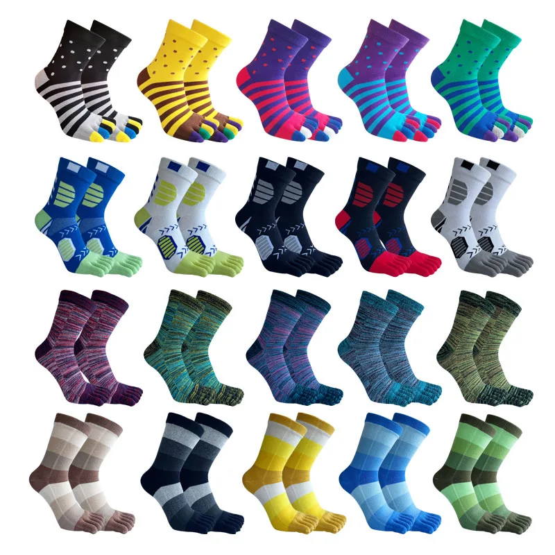 

Man Five Finger Socks Short Pure Cotton Striped Soft Business Casual Dress Anti-Bacterial Breathable Warm Happy Funny Toe Socks