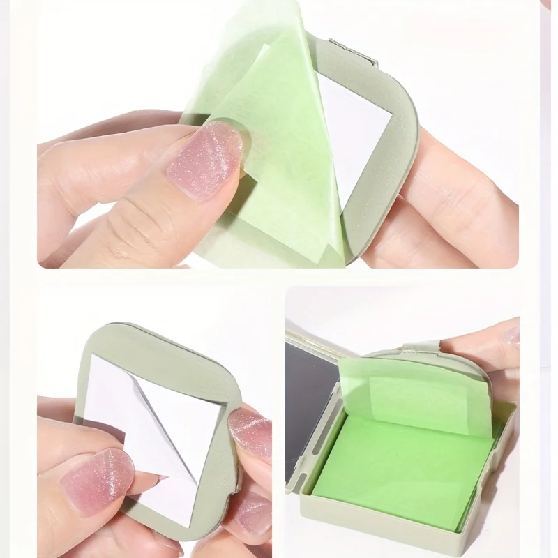 Portable Facial Oil Absorber with Mirror-Hydrating & Oil Control Blotting Paper for Summer,Compact Travel-Friendly Design