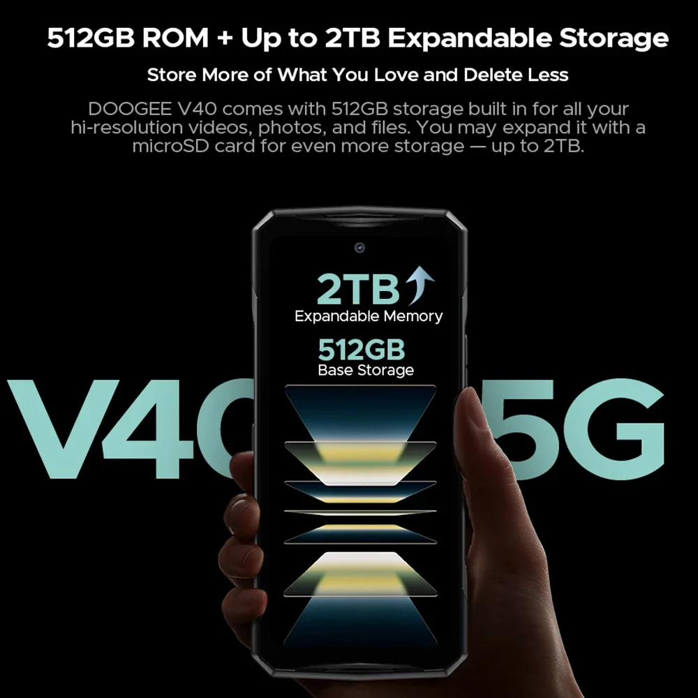 الإصدار العالمي DOOGEE V40 5G 32GB 512GB هاتف متين 6.78 "2.4K شاشة فائقة الوضوح MTK الأبعاد 7300 8680mAh 108MP Al Camera