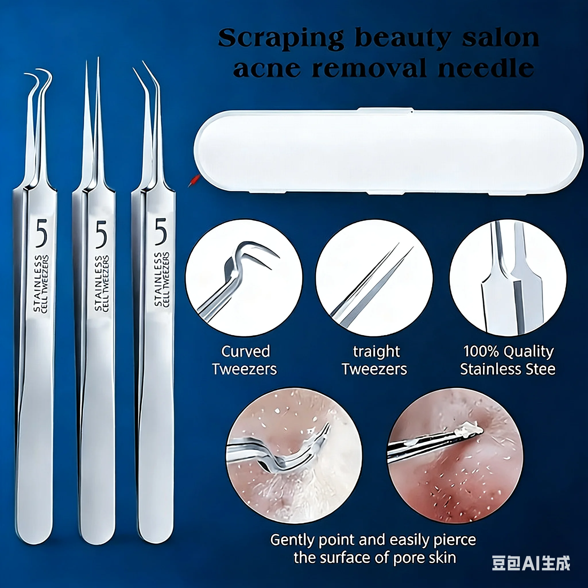 3pcs Professional Ultra-Fine Tip Tweezers for pimple popping, blackhead Remover,Precision Bump & comedone Extractor Kit