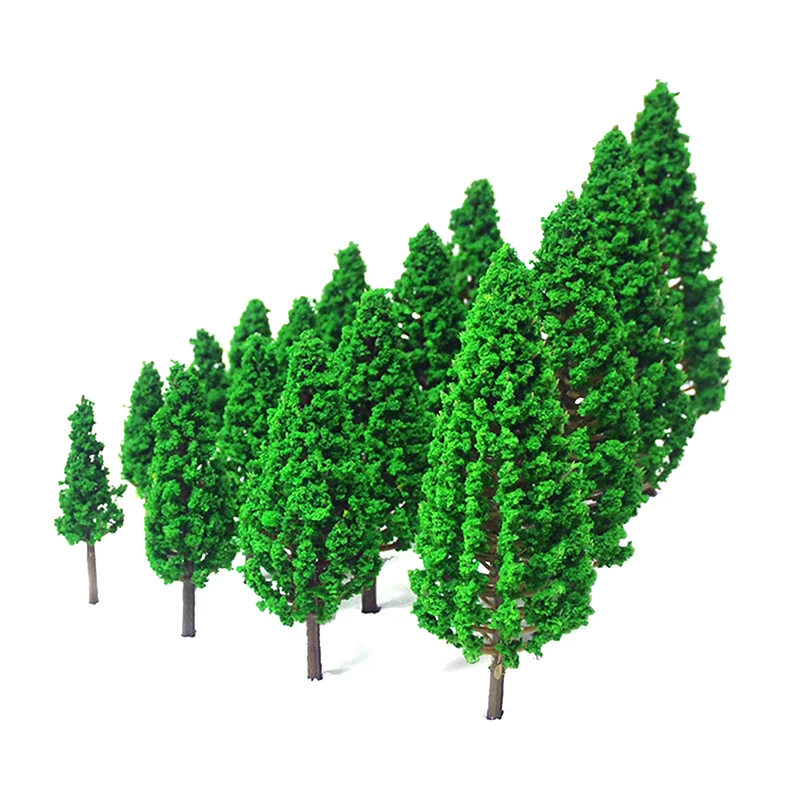 10pcs 5.5cm-9.5cm Miniature Sandtable Model Scenery DIY For Home Building Pine Trees Model Green For Scale Railway Layout