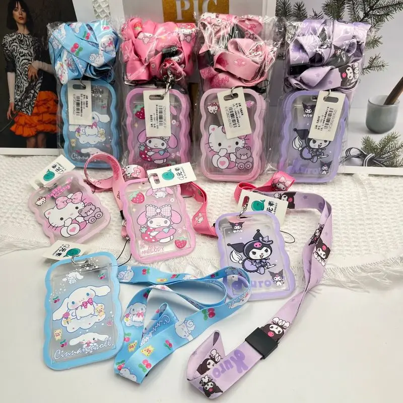 Sanrio Cartoon Transparent Card Holder 20pcs Kuromi Hello Kitty Cinnamoroll Anime Student Lanyard Card Sleeve Customized Gift