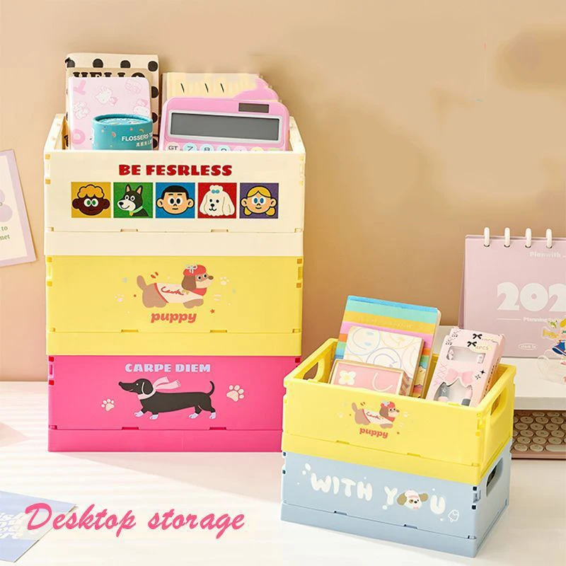 New Japanese Plastic Foldable Outdoor Camping Storage Box Large Home Desktop Cosmetics Cloth Sorting Box Cartoon Storage Basket