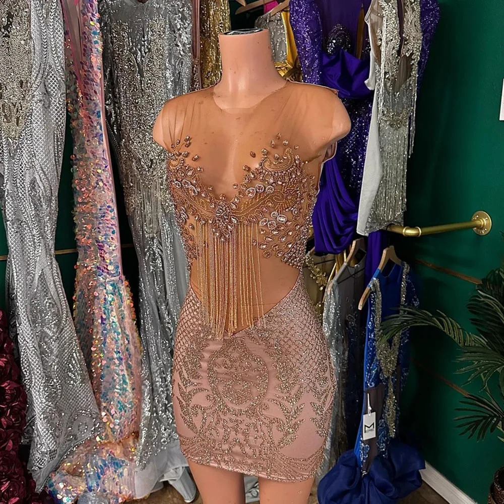 SERENDIPIDTY-Robe de cocktail en paillettes perlées, sur mesure, transparente, robes de soirée de luxe