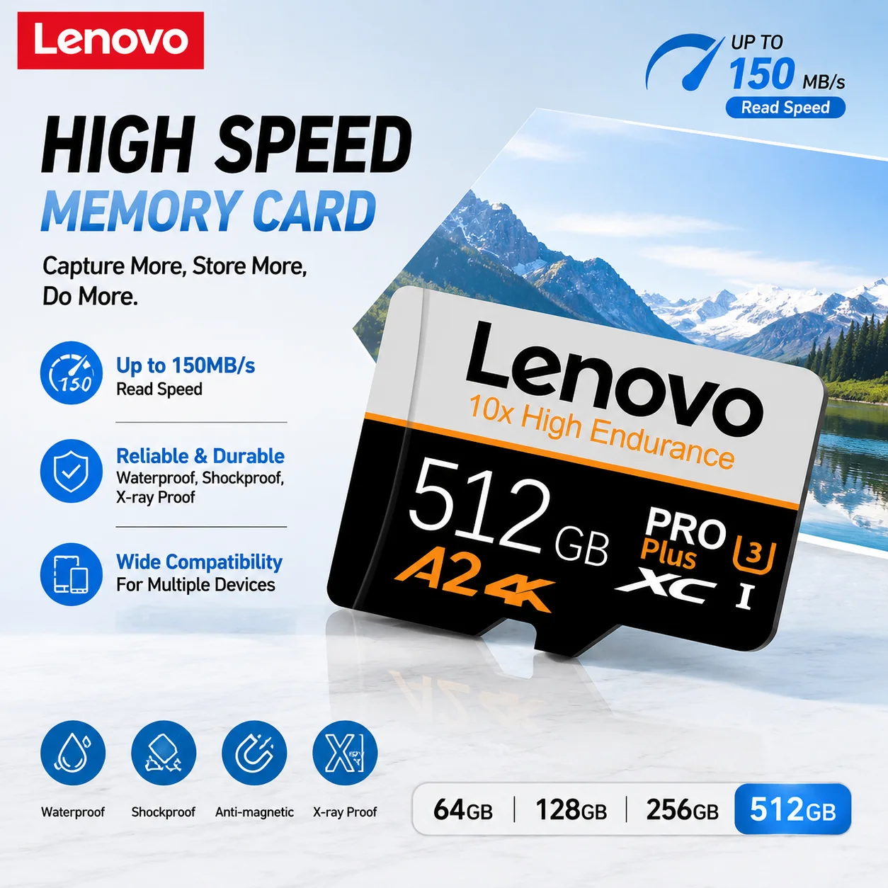 Lenovo High-Speed 1tb 512gb 256gb micro sd card 128gb A2 U3 V30 Class10 TF Memory Card 4K High Speed for Drone Camera Phone