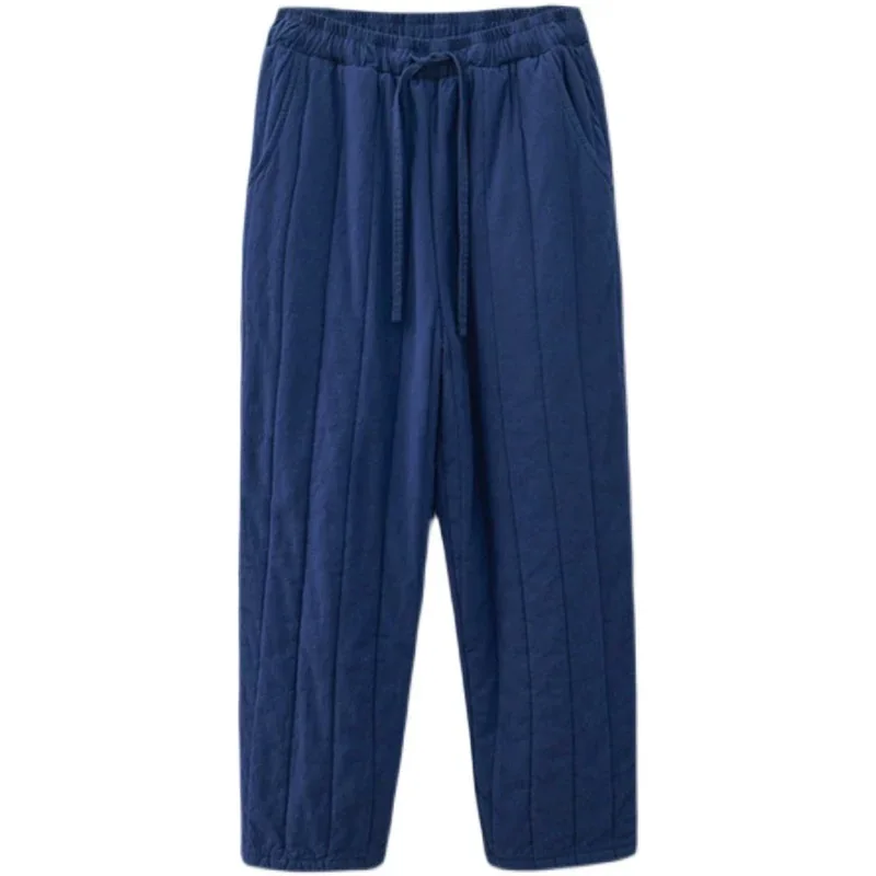 الراقية المرأة سراويل قطنية Thiened الشتاء عادية مستقيم الساق ملابس خارجية دافئة بنطلون طويل ريترو Sle تأثير التخسيس