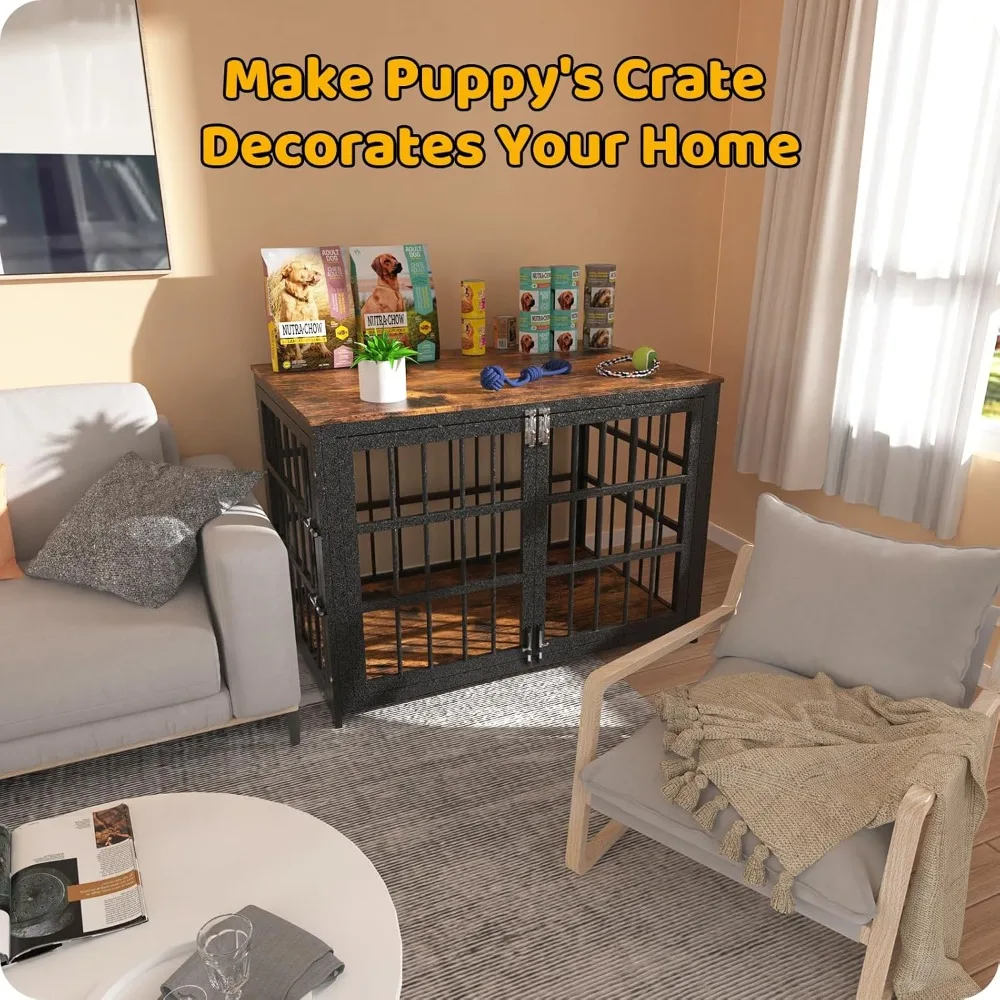 أثاث قفص للكلاب، مقاسات وألوان مختلفة اختيارية، قفص غير قابل للتدمير للكلاب عالية القلق مع طاولة خشبية #4