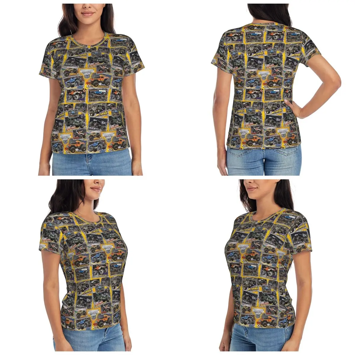 Classic Monster Jam Pattern T-Shirt Women Short Sleeve T Shirts O-Neck Clothes Cotton Summer Tees Streetwear