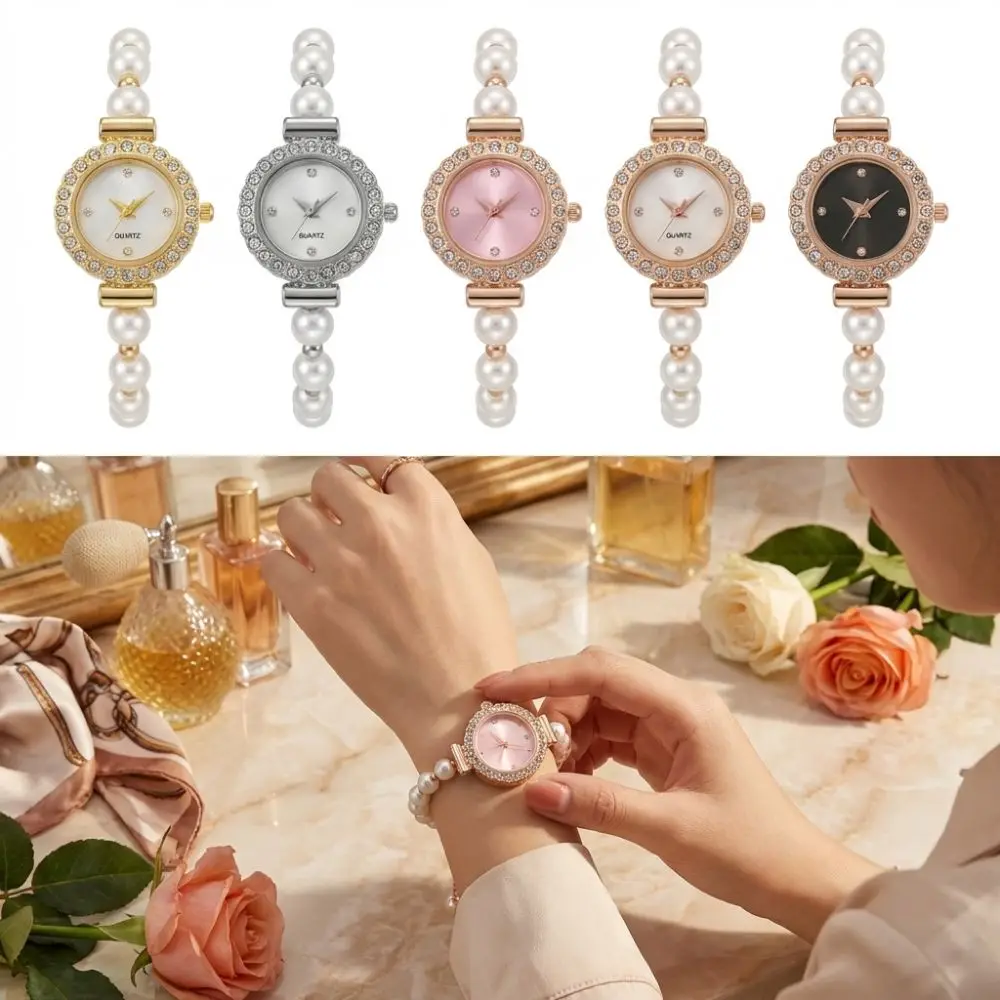 Rhinestone Quartz Watches Diamond Studded Watch Strap with Adjustable Bracelet Circle Shaped Watch Women Wristwatch Women Girl