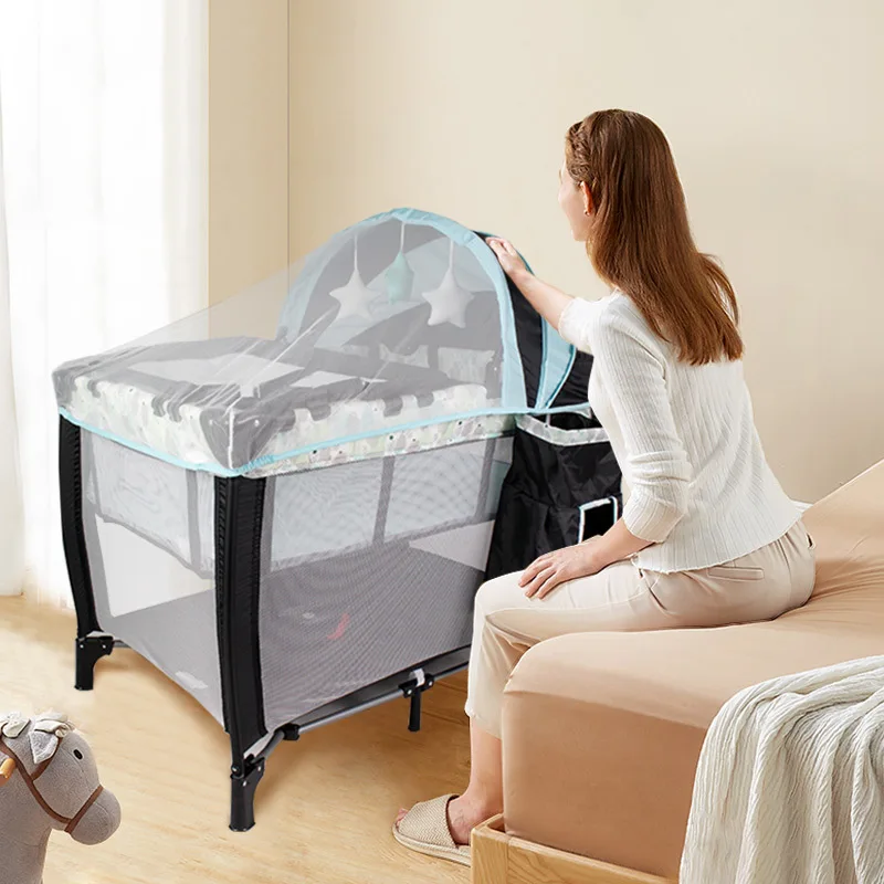 Folding crib multi-function bedside bed portable splicing game bed baby diaper table lifting and moving Children bed