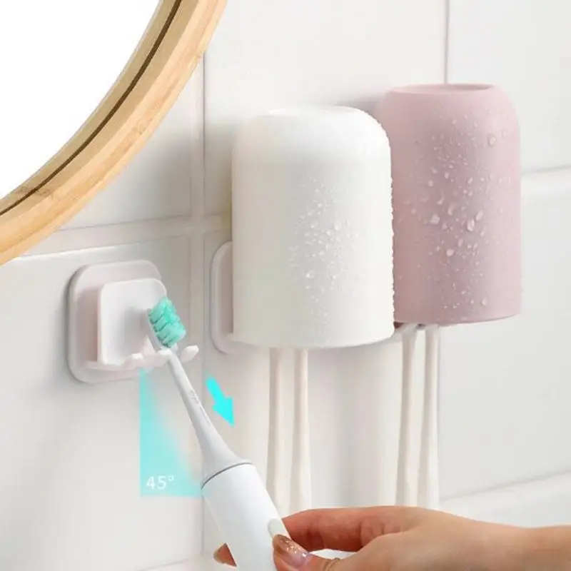 Electric Toothbrush Storage Rack, No Punching Suction Wall Storage Cup Set, Hanging with Lid, Dustproof Household Cup Holder
