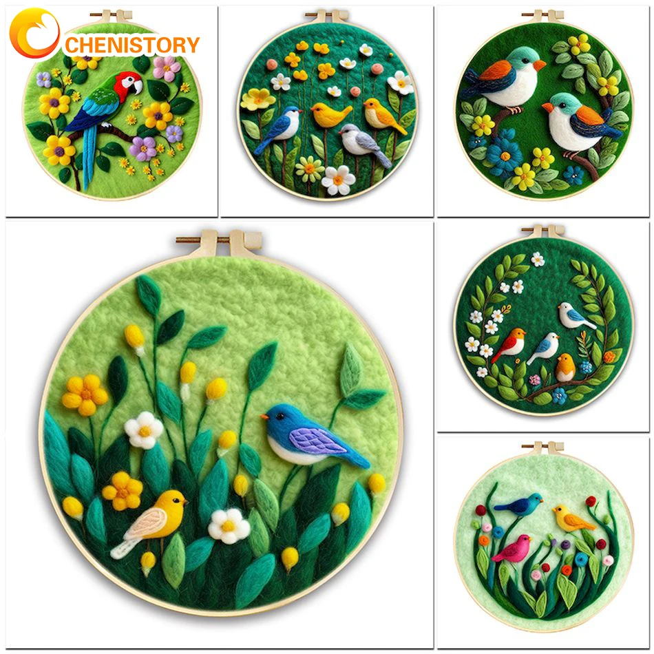 

CHENISTORY Wool Felting Creative Set Animal Bird Diy Wool Needle Felt Painting Kits Needle Felting For Beginner Kits Home Decora