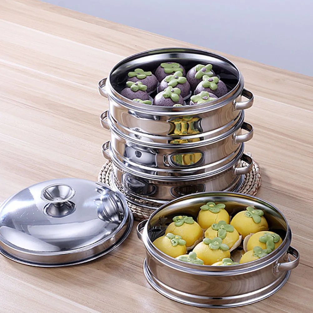 

1 Set Stainless Steel With Lid Household Bun Kitchen Food Steaming Rack Multi-Function Basket For Restaurant Home Use Thicken