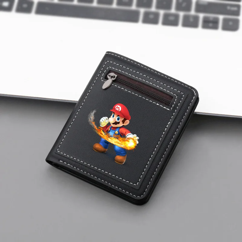 Super Mario Wallet Men Women Short Zipper Purse Niche Design Vertical Cute Cartoon Driver License ID Card Organizer Bag Gifts