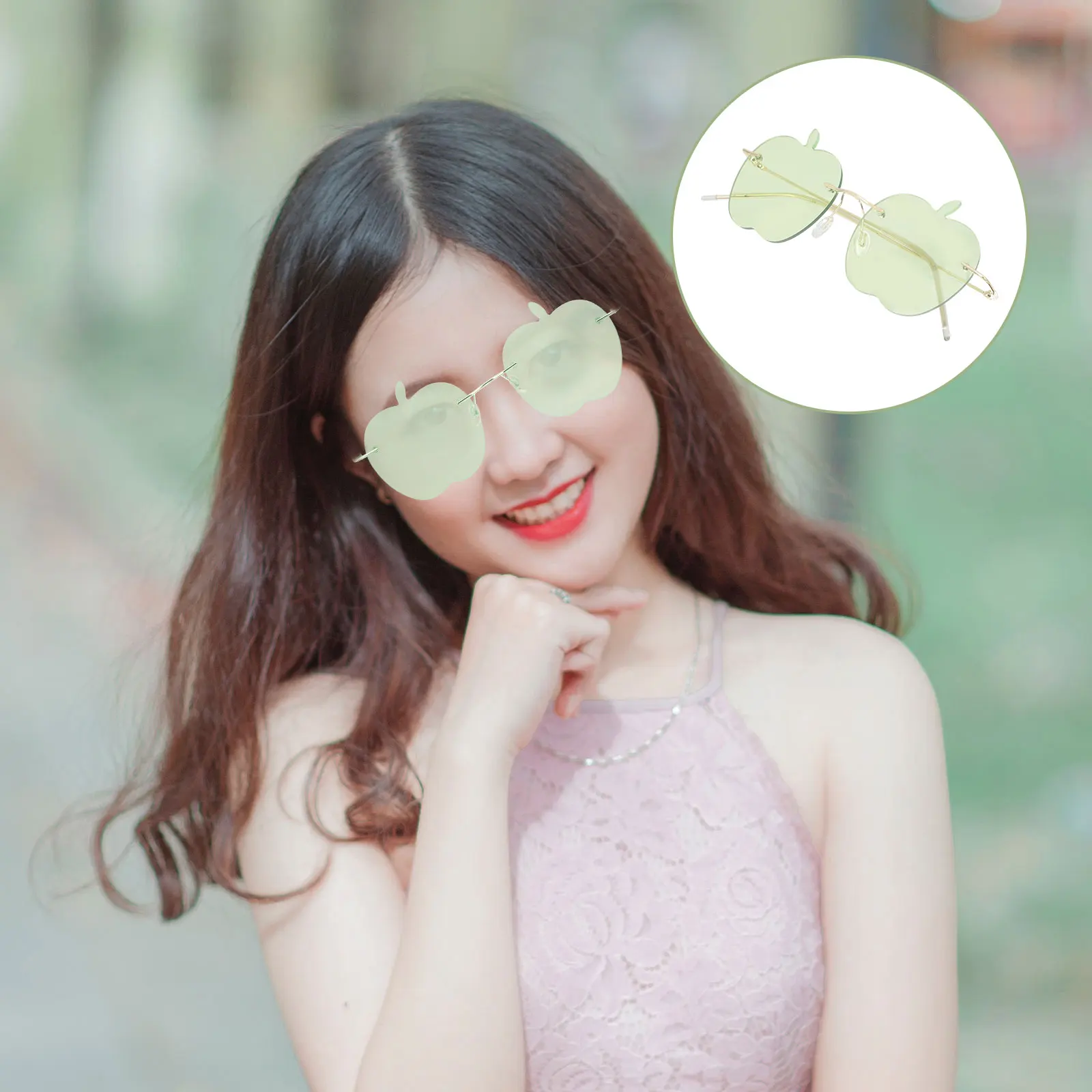 

Rimless Sunglasses Shaped Stylish Women Men Cool Funny Running Fashion Party Apple Shape Irregular Frameless Glasses Sun