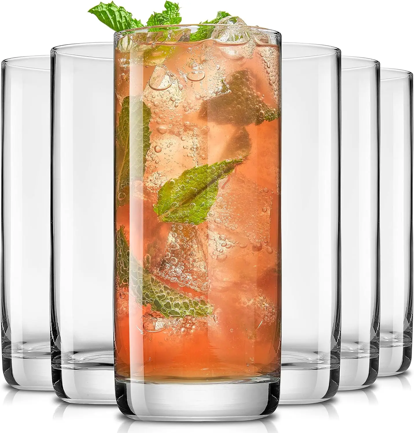 Faye 13oz Highball Glasses, 6pc Tall Glass Sets. Lead-Free Crystal Drinking Glasses. Water Glasses, Mojito Glass Cups, Tom Colli