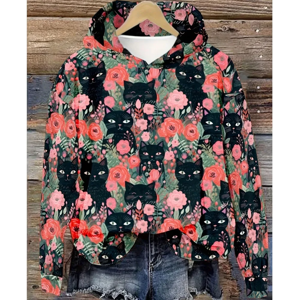 الملونة الكلب باو القط ثلاثية الأبعاد طباعة هوديس المرأة عادية هوديي كنزة بمقاس كبير Y2K قمصان سويت شيرت بقلنسوة القمم معطف الإناث الملابس #5