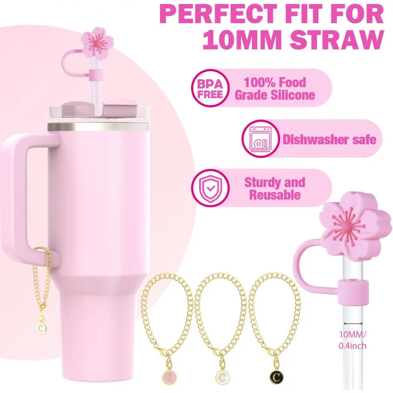 액세서리 30-40온스와 호환 가능, 이름 ID 문자 참 텀블러 10mm 0.4인치, 실리콘 포함 스트로 탑퍼