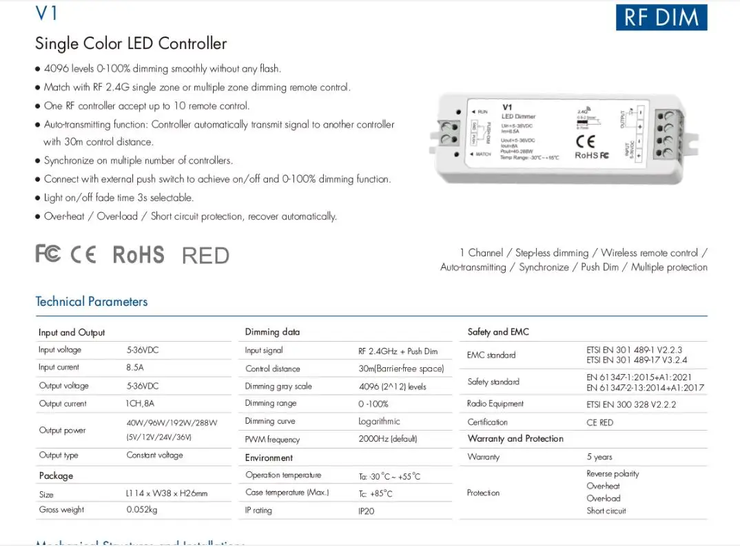 PK1 1 Zone RF Draadloze Draaiknop Paneel Afstandsbediening/PF1-2 RF 2.4G Wandmontage Paneelschakelaar 4-Knops Afstandsbediening voor Enkelkleurige LED Dimmer