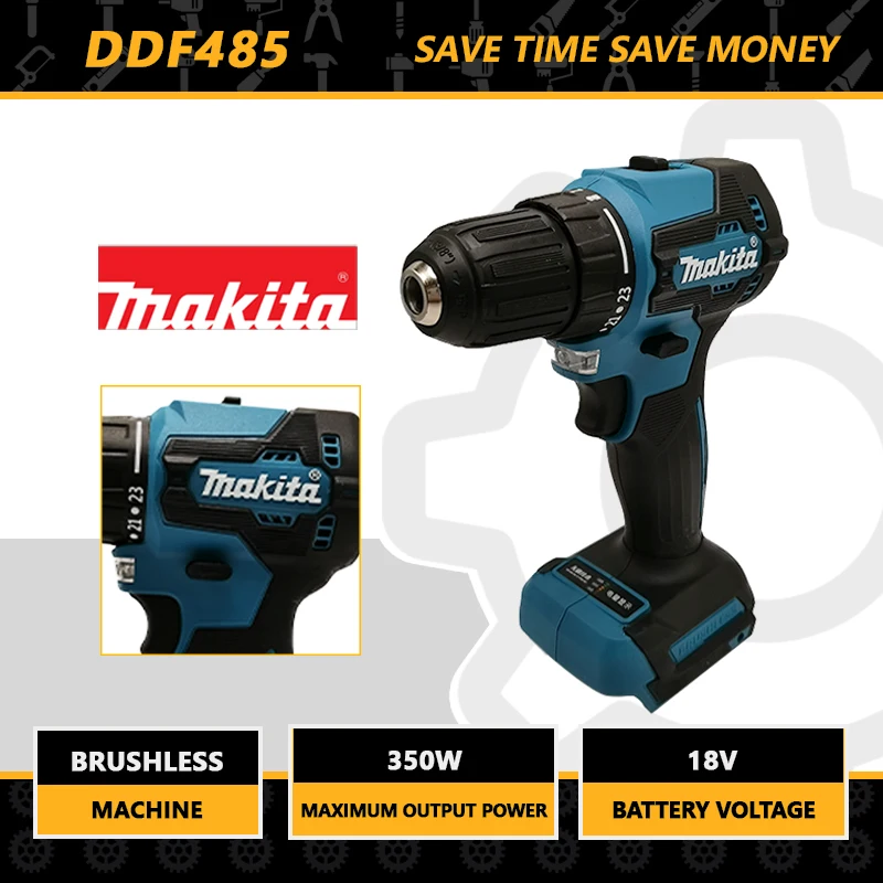 Makita LXT 컴팩트 무선 공구, 임팩트 브러시리스 드라이버, 충전식 브러시리스 전동 드릴, 18V DDF485, 10mm 