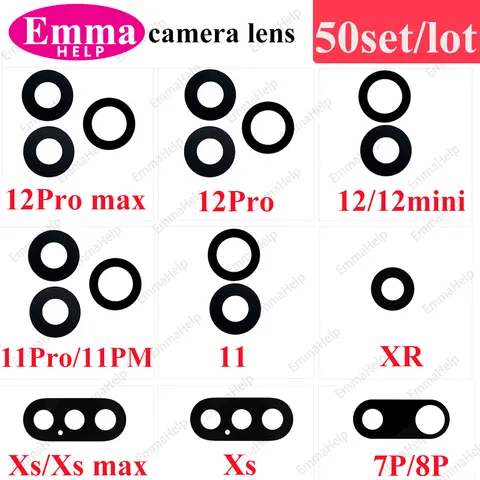 50set Back Rear Camera Glass for iPhone 12 Pro Max 1113 14 6 7 8 Plus X XSMax XR Back Camera lens Cover Replacement Wholesale
