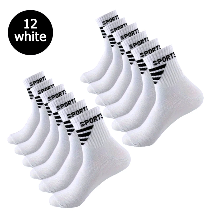 6/12 pares de meias esportivas masculinas respirável carta moda alta elasticidade meados tubo meias toalha verão correndo esportes