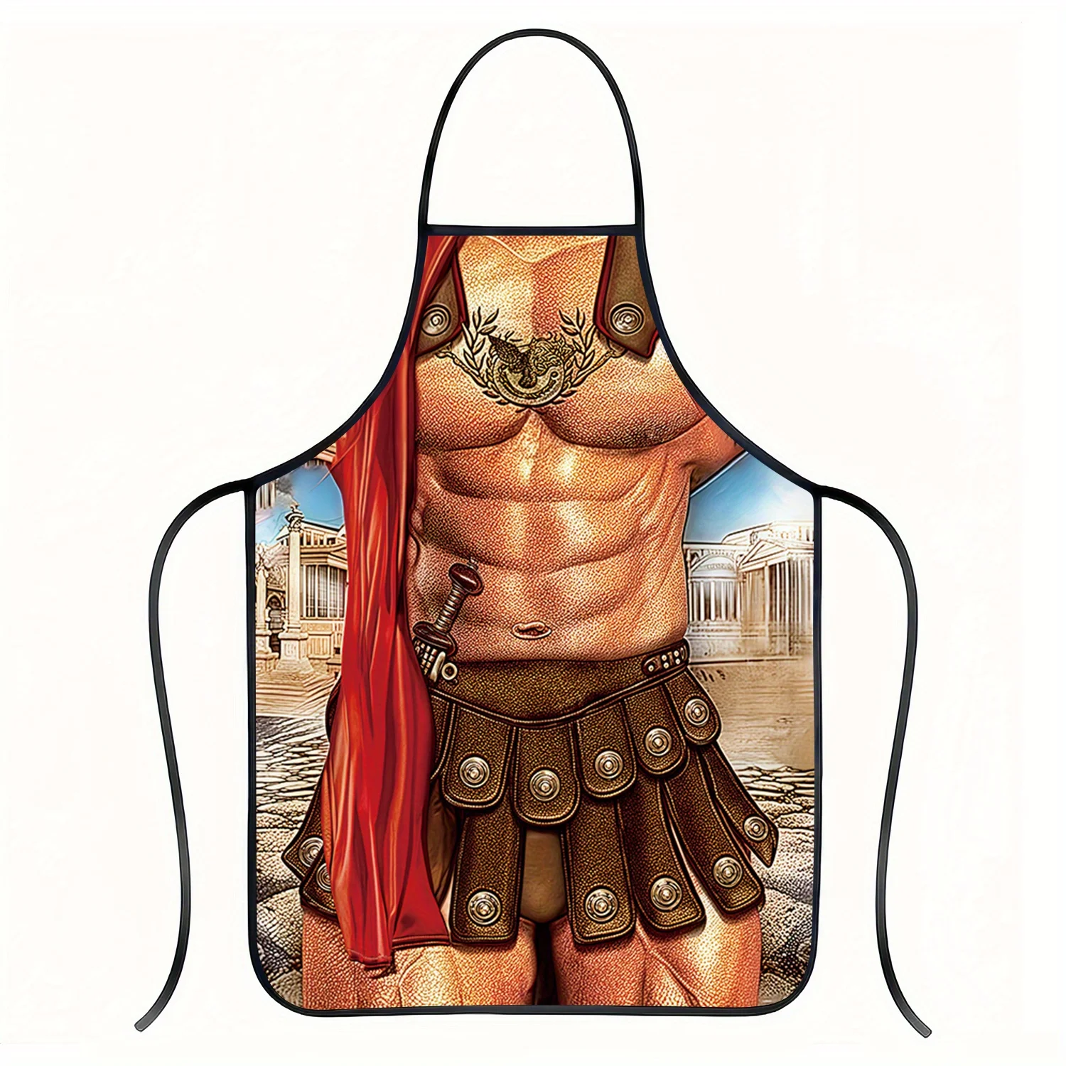 1pc 1pc Apron Featuring An Ancient Roman Warrior Design, Perfect For Fashion Events, Parties, And Kitchen Use. This Sleeveless N