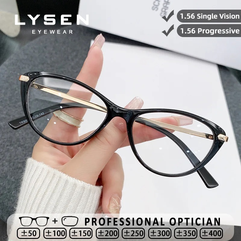 

LYSEN Fashion Cat Eye Women Anti Blue Light Computer Glasses Lady Reading Glasses Anti Reflection Myopia Prescription Eyeglasses