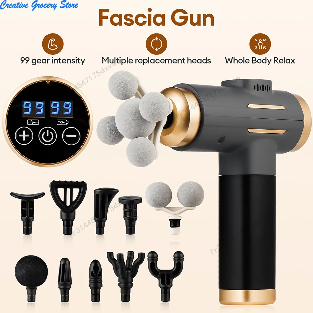 Pistolet de massage électrique 11-en-1, 99 niveaux, puissant, à haute fréquence, pour le corps, les bras et les jambes, masseur musculaire