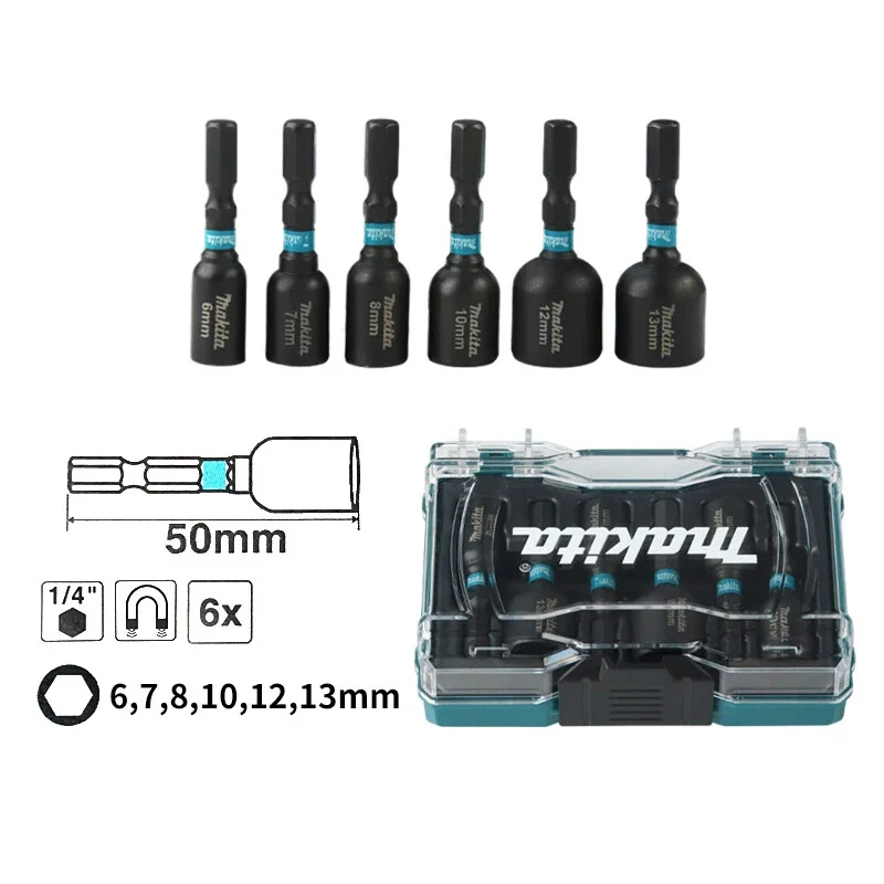 Makita E-18035 Impact Black NutSetter Set 50MM 6-13MM Screwdriver Adapter Magnetic Hexagonal Tool Accessories