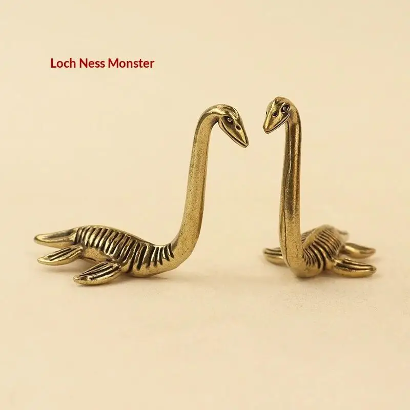 Brass Vintage Loch Ness Monster Mini Figurine Retro Metal Statue Desktop Home Decor Craft Gift Collectible Ornament