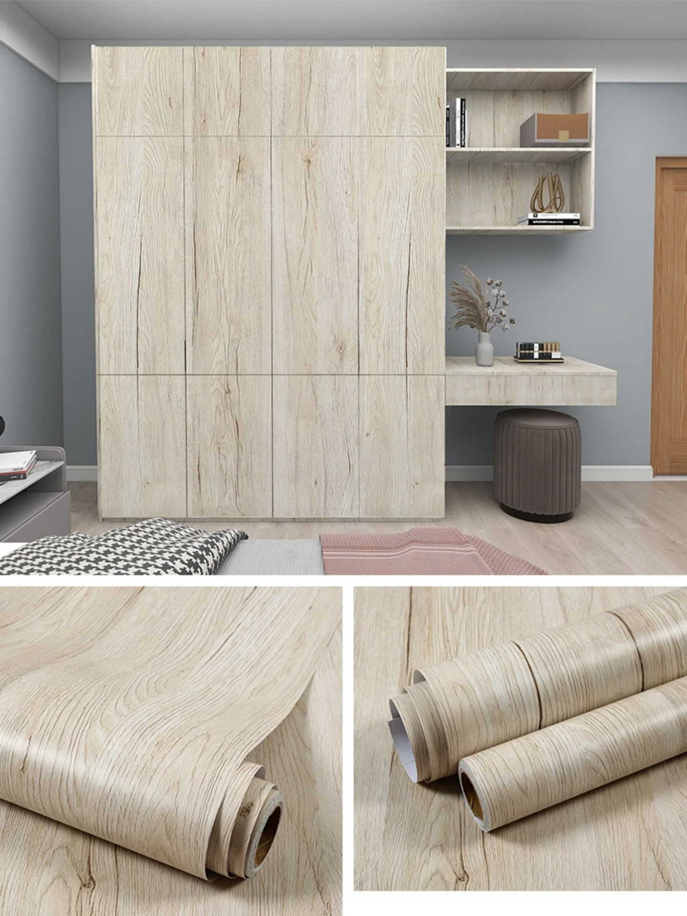 PVC selbstklebende wasserdichte Tapetenrolle, Holzmaserung, Vinyl, dekorative Filmaufkleber für Wohnmöbel, Schränke, Wanddekoration – Detail 12